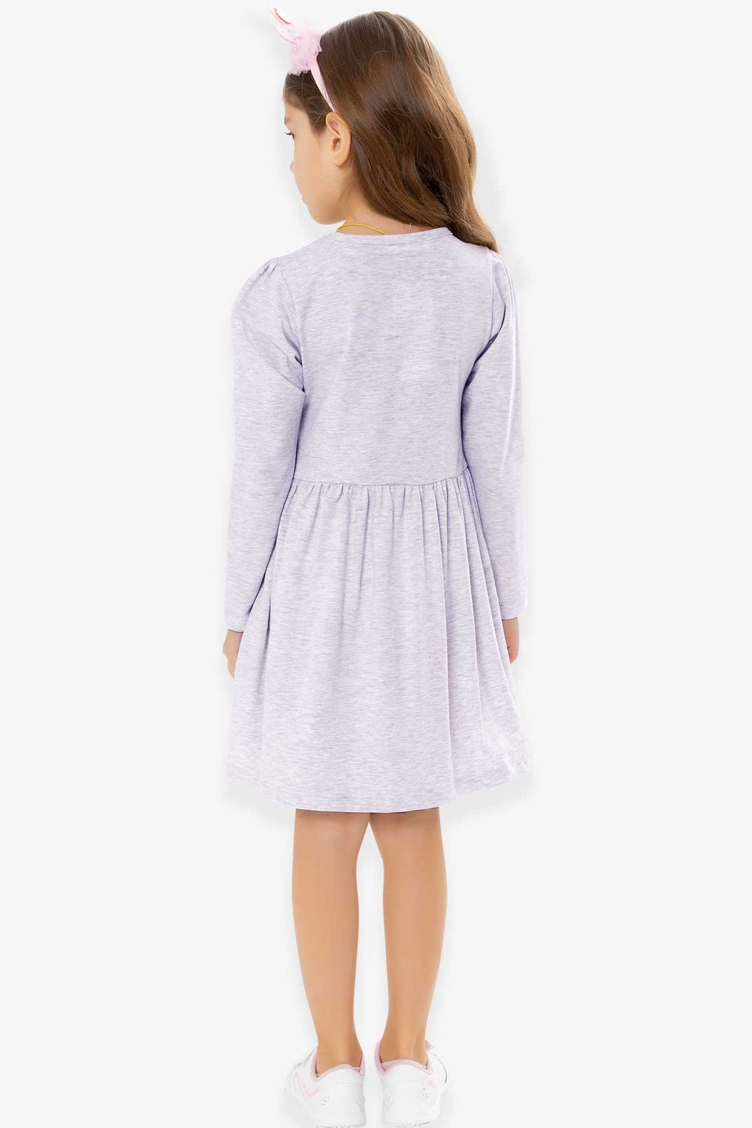 BRE Breeze Girl Child Long Sleeve Dress with Rabbit Embroidery 2-6 Years, Grey Melange - Pisa