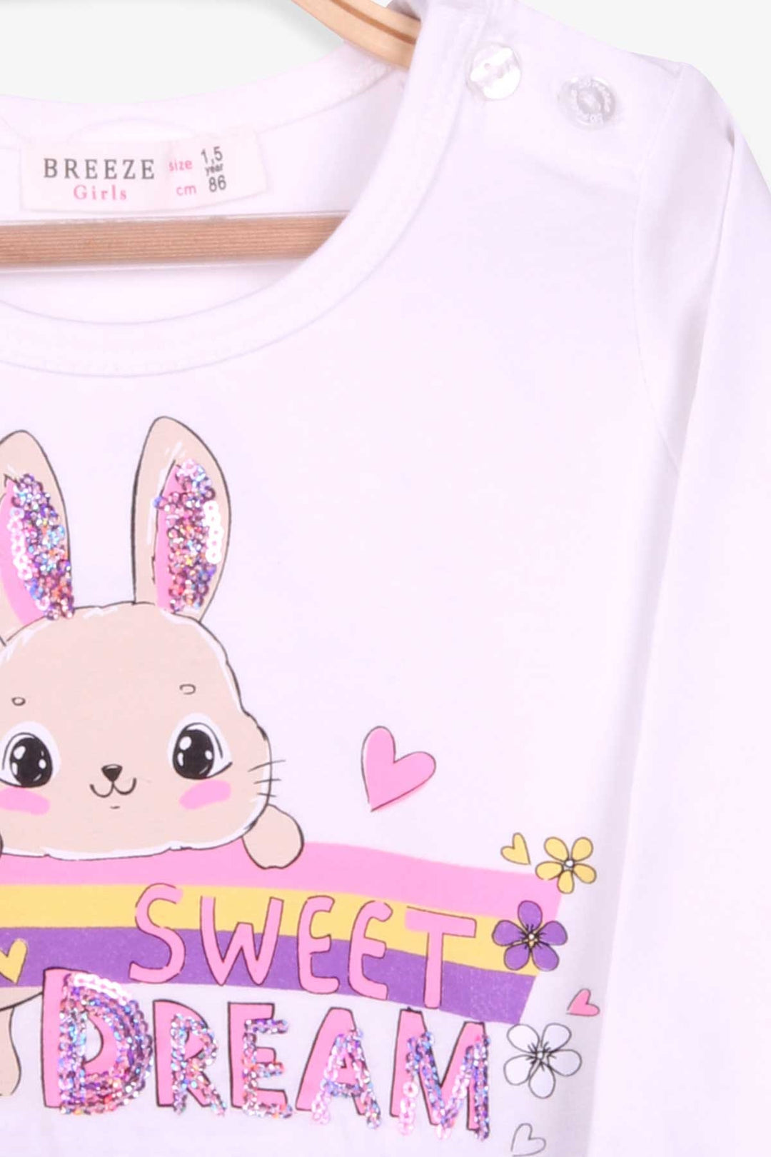 BRE Breeze Girl Child Long Sleeve Dress Rabbit Printed 1.5-5 Years, Ecru - Tonbridge