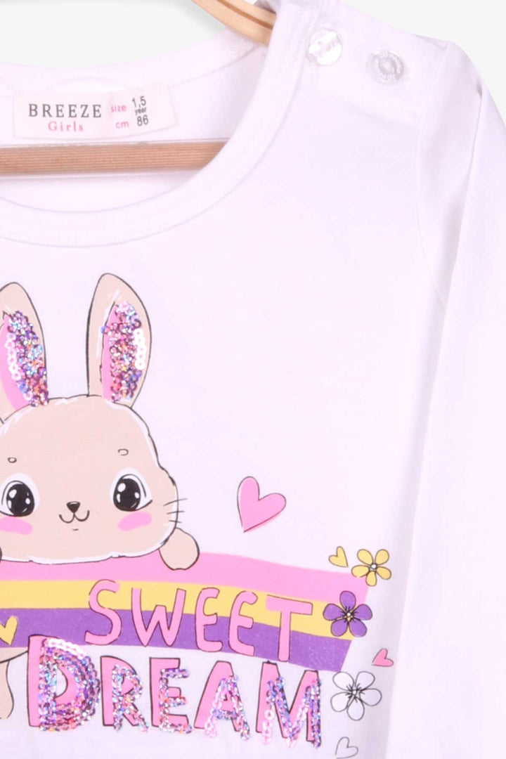 BRE Breeze Girl Child Long Sleeve Dress Rabbit Printed 1.5-5 Years, Ecru - Tonbridge