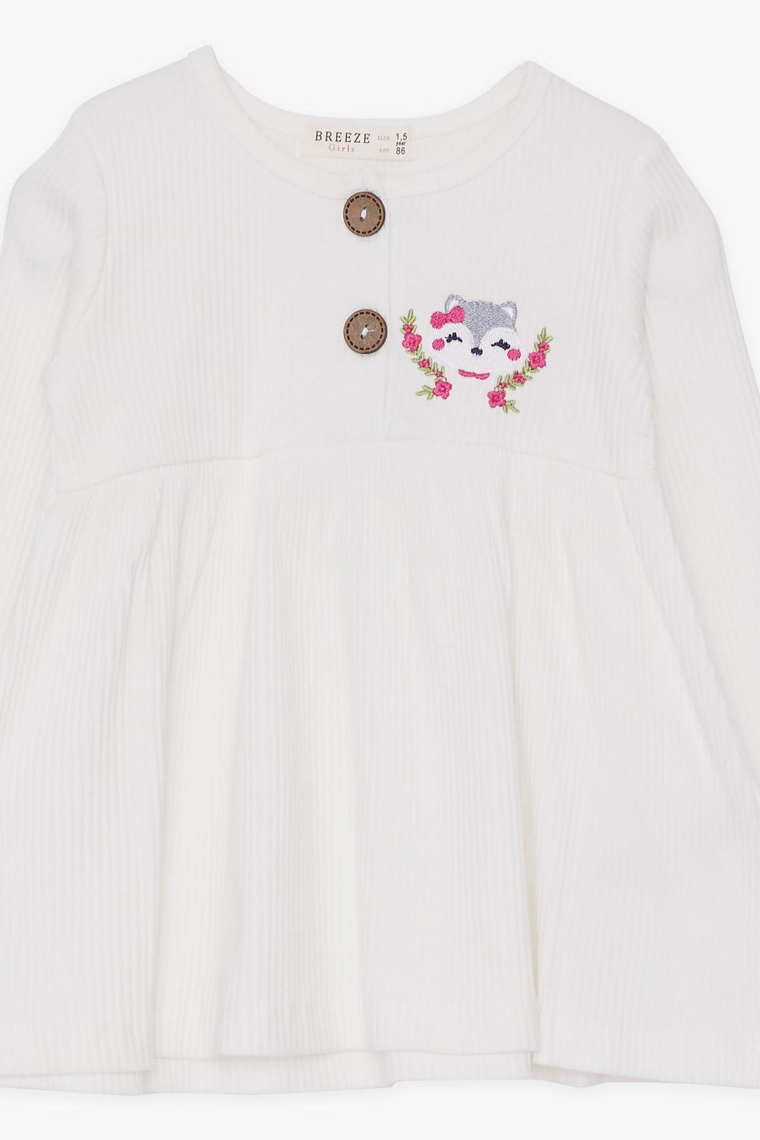 BRE Breeze Girl Child Long Sleeve Dress with Fox Embroidery 1.5-5 Years, Ecru - Imperia