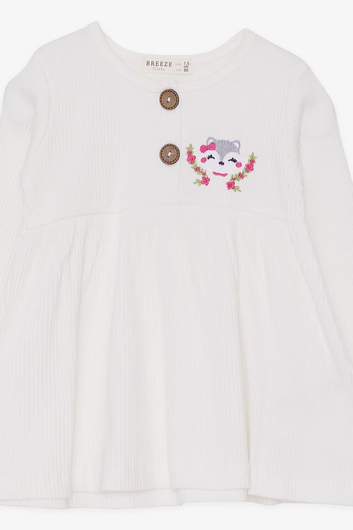 BRE Breeze Girl Child Long Sleeve Dress with Fox Embroidery 1.5-5 Years, Ecru - Imperia