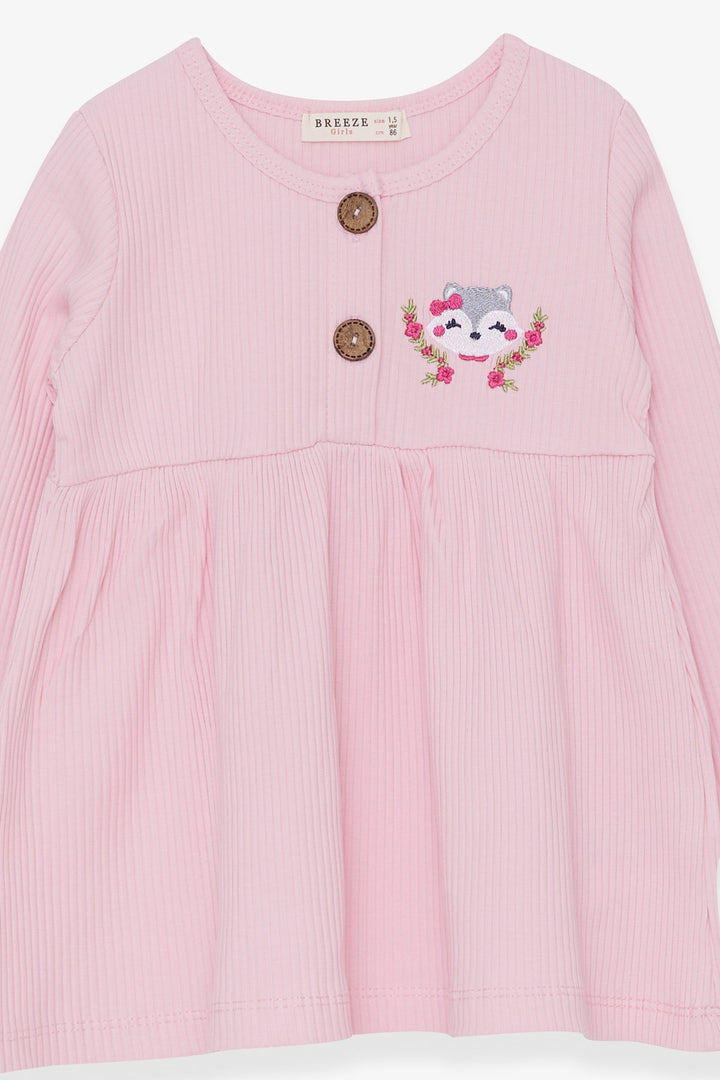 BRE Breeze Girl Child Long Sleeve Dress with Fox Embroidery, 1.5-5 Years, Powder - Canicattì