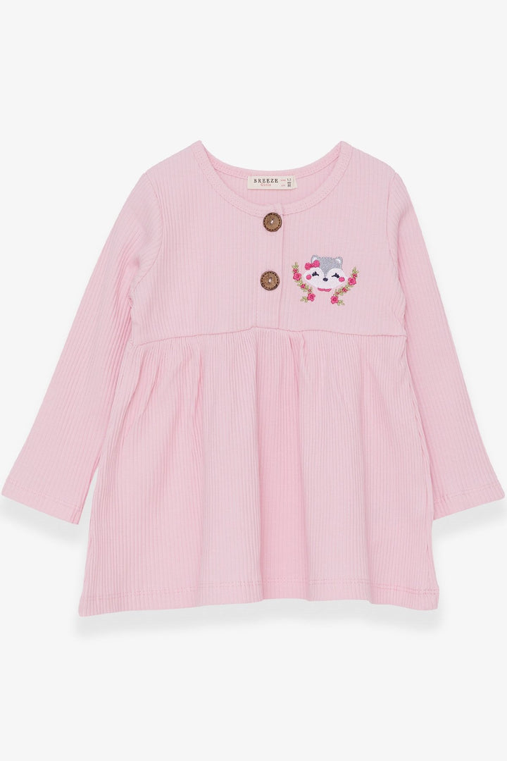 BRE Breeze Girl Child Long Sleeve Dress with Fox Embroidery, 1.5-5 Years, Powder - Canicattì