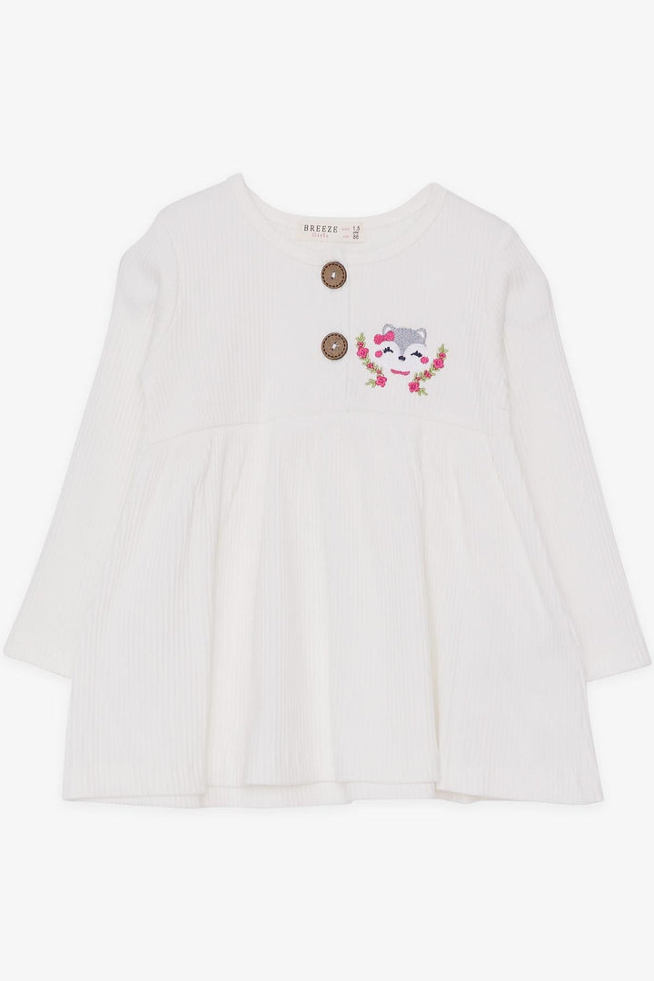 BRE Breeze Girl Child Long Sleeve Dress with Fox Embroidery 1.5-5 Years, Ecru - Imperia