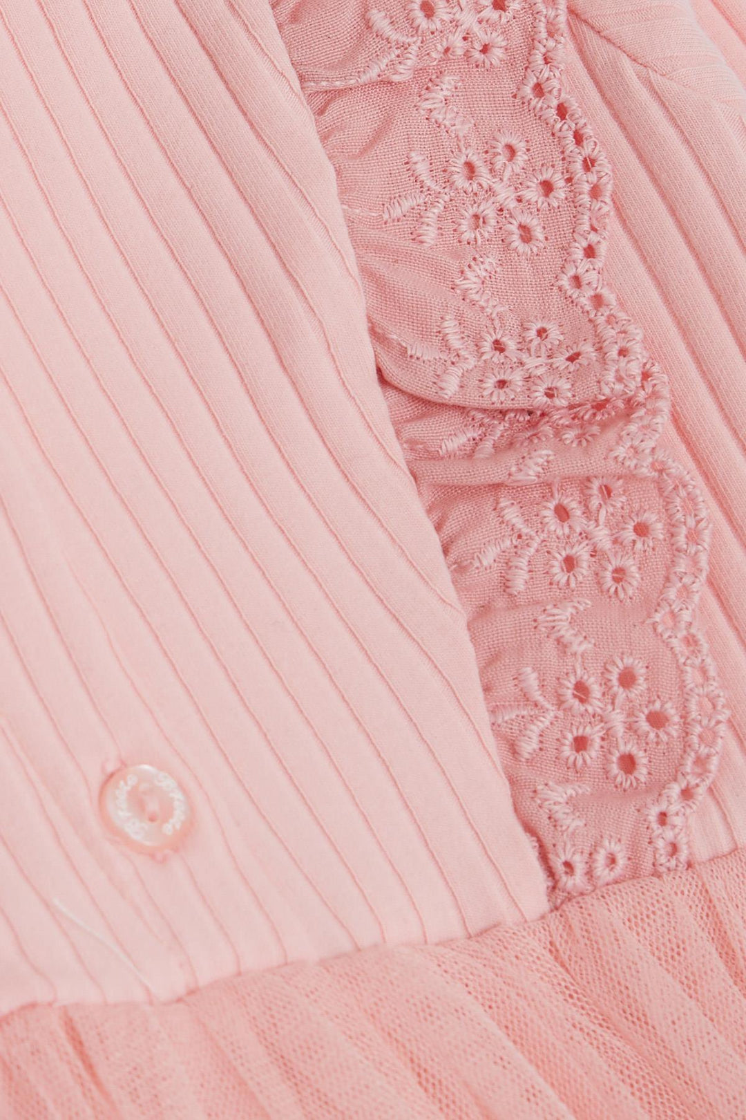 BRE Breeze Girl Child Long Sleeve Dress with Tulle Embroidery Buttoned 1.5-5 Years, Salmon - Horizon West