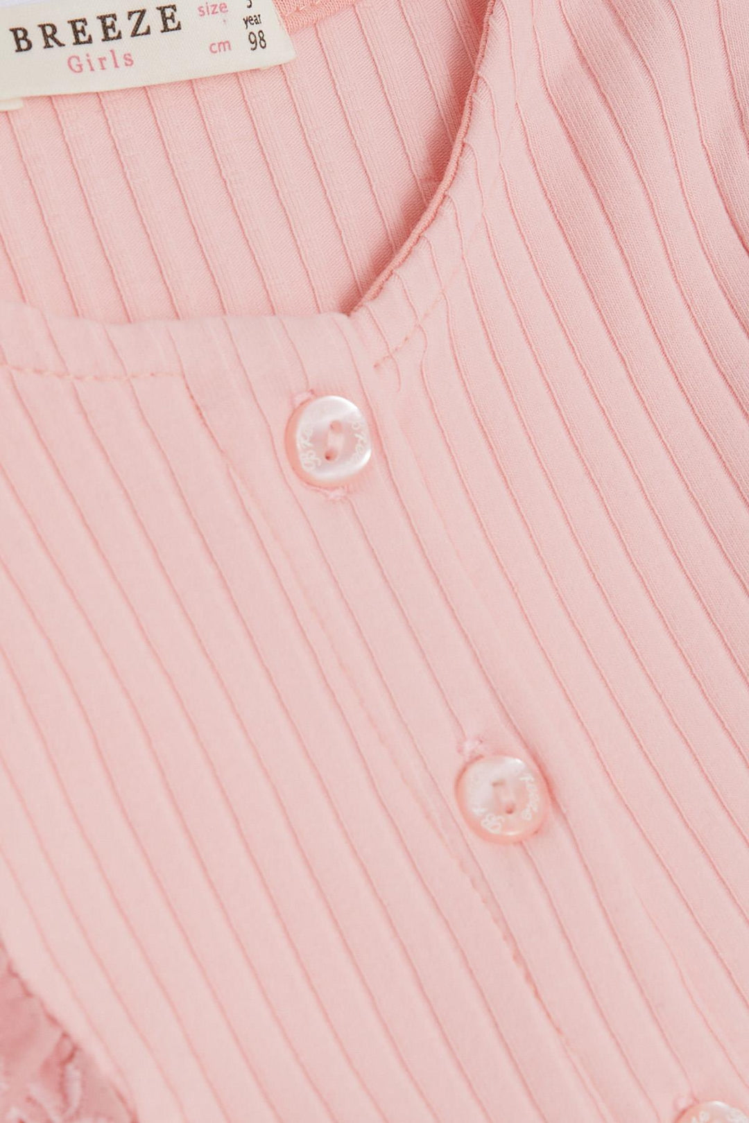 BRE Breeze Girl Child Long Sleeve Dress with Tulle Embroidery Buttoned 1.5-5 Years, Salmon - Horizon West