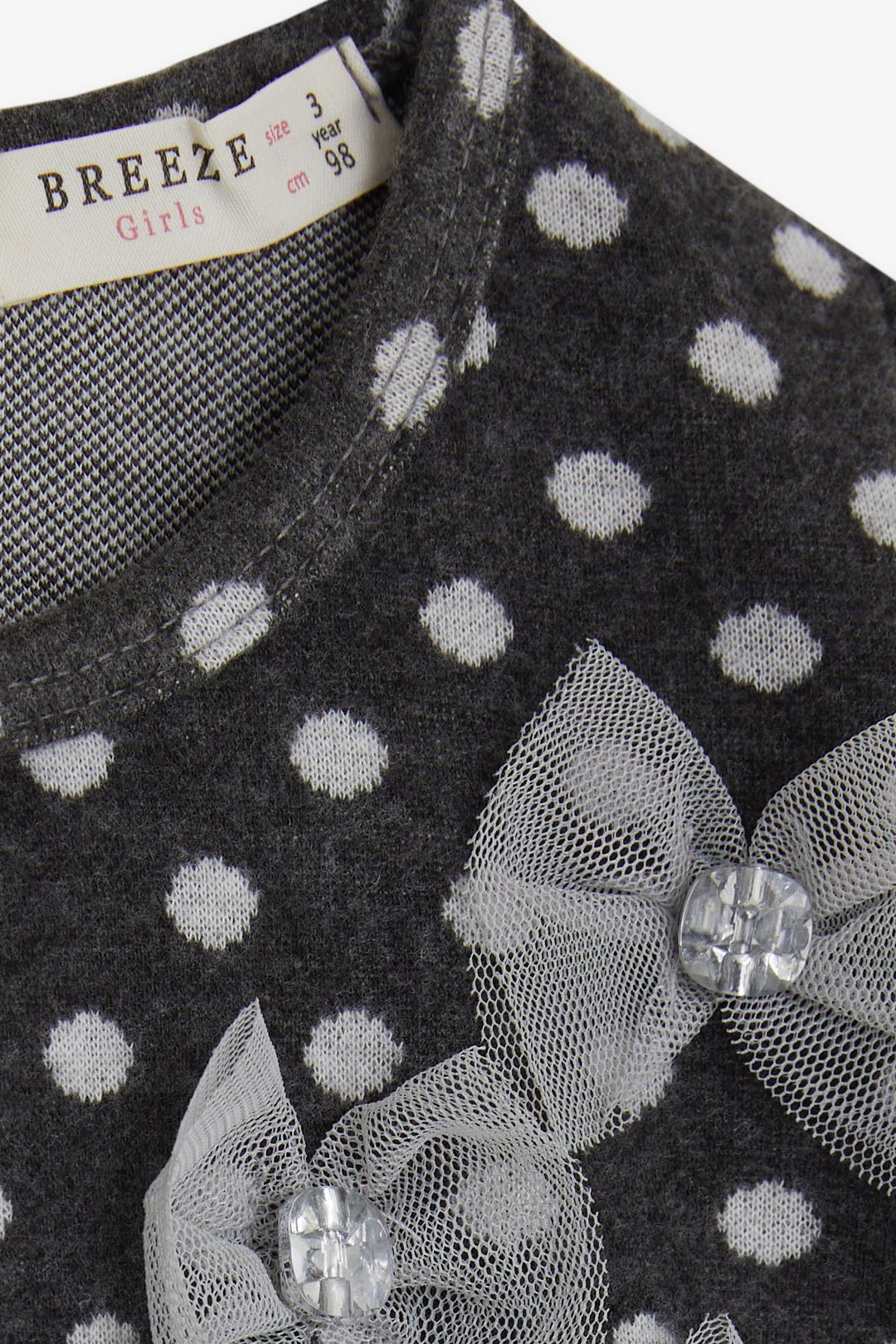 BRE Breeze Girl Child Long Sleeve Dress with Tulle Bow 1.5-5 Years, Anthracite - Wilmington