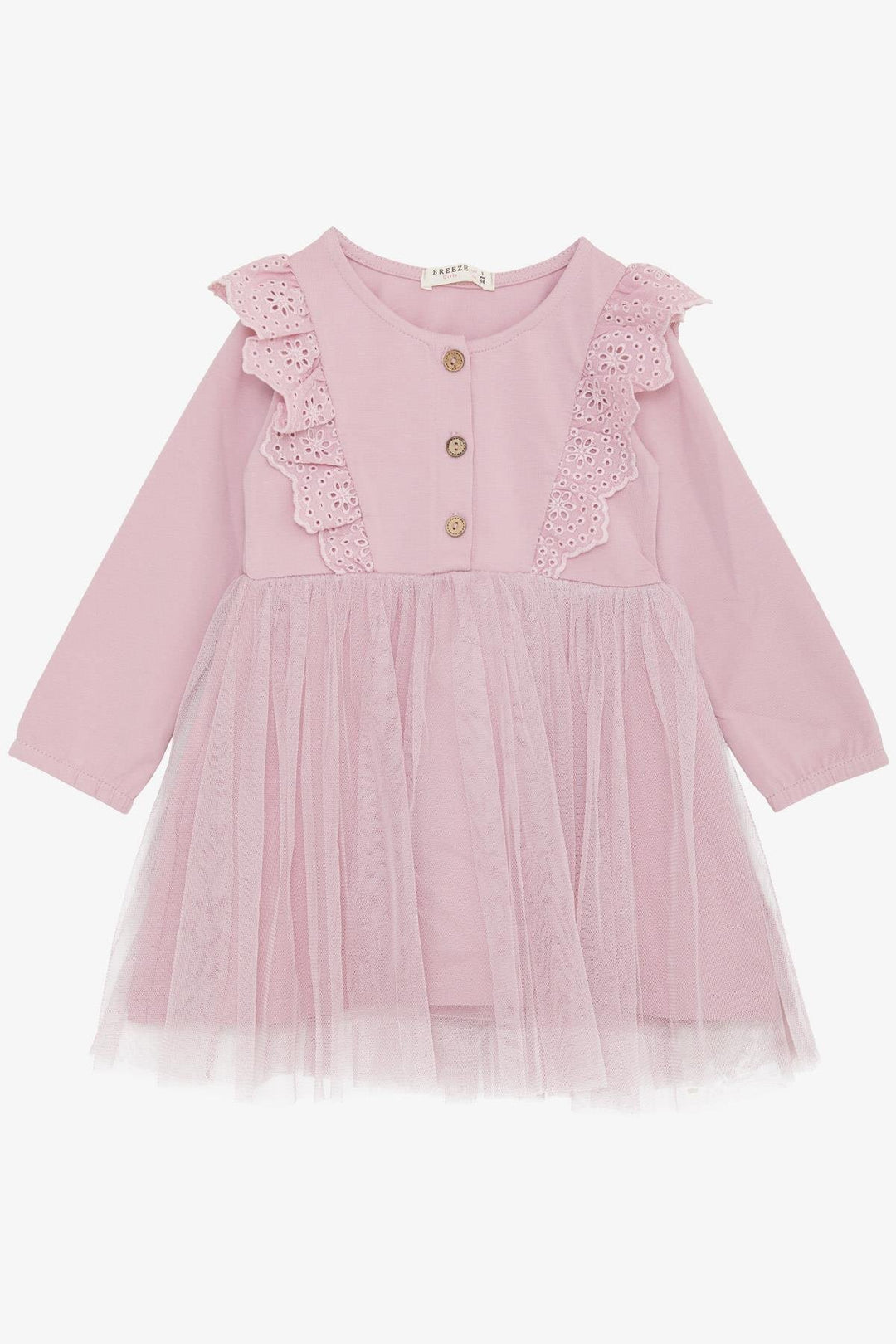 BRE Breeze Girl Child Long Sleeve Dress with Tulle Lace 1.5-5 Years, Rose Pink - Poltava