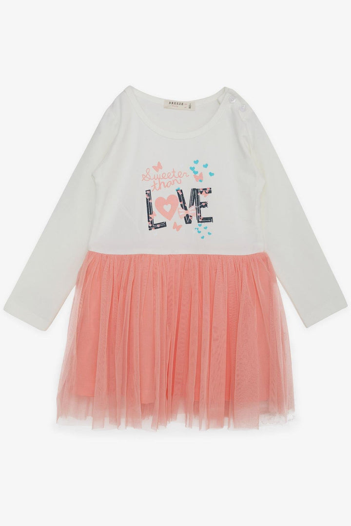 BRE Breeze Girl Child Long Sleeve Dress Tulle Printed Summer 1.5-5 Years, Ecru - Santa Maria