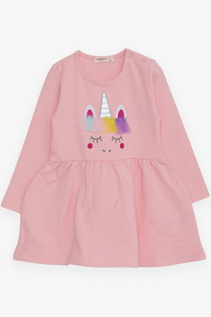 BRE Breeze Girl Child Long Sleeve Dress with Tulle Unicorn Embroidery 1.5-5 Years, Pink - Zacatepec