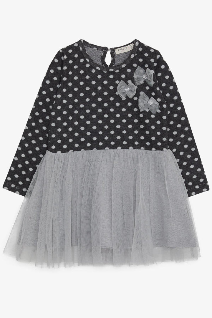 BRE Breeze Girl Child Long Sleeve Dress with Tulle Bow 1.5-5 Years, Anthracite - Wilmington