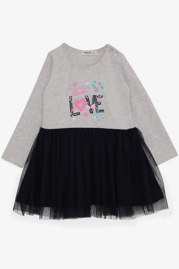 BRE Breeze Girl Child Long Sleeve Dress Tulle Printed Summer 1.5-5 Years, Beige Melange - Antequera