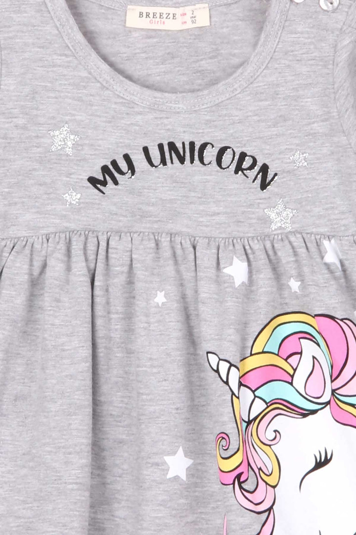 BRE Breeze Girl Child Long Sleeve Dress Unicorn 2-6 Years, Gray Melange - Busto Arsizio