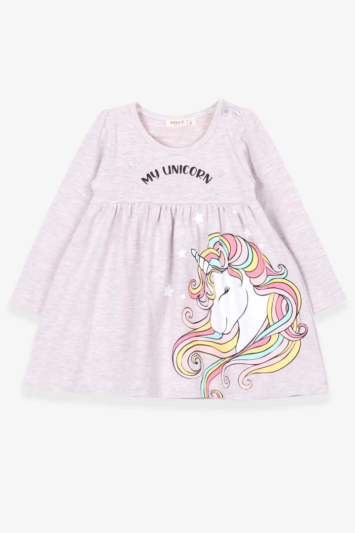 BRE Breeze Girl Child Long Sleeve Dress Unicorn 2-6 Years, Beige Melange - Clay