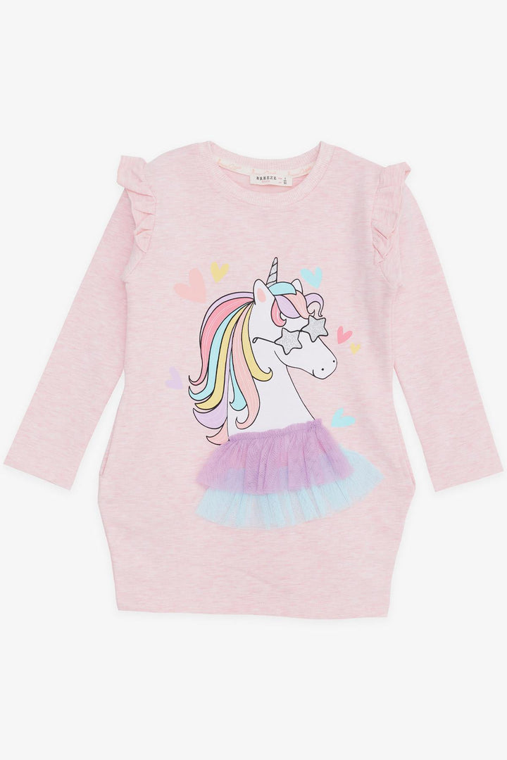 BRE Breeze Girl Child Long Sleeve Dress Unicorn Printed 1.5-5 Years, Salmon Melange - Clearwater
