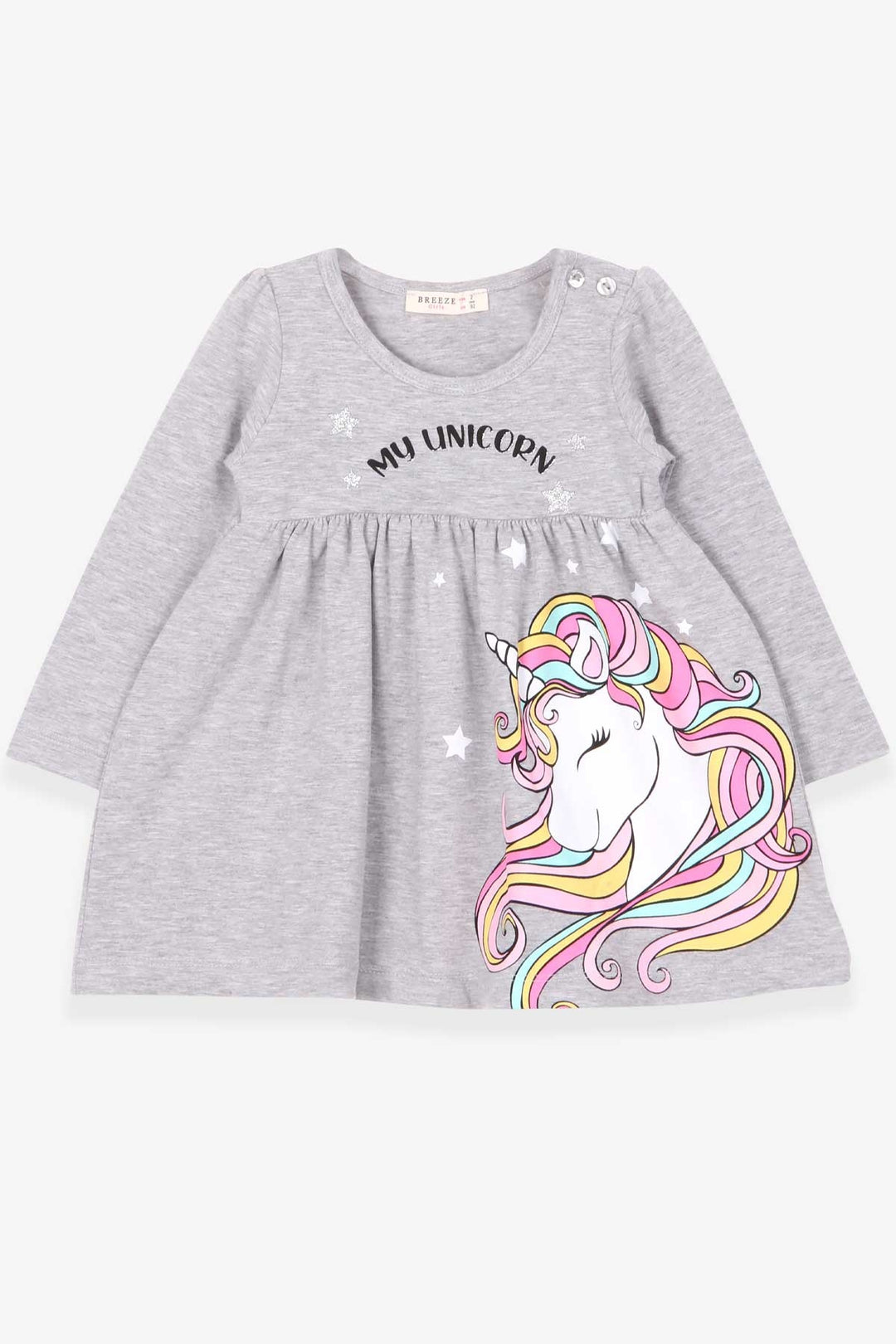 BRE Breeze Girl Child Long Sleeve Dress Unicorn 2-6 Years, Gray Melange - Busto Arsizio