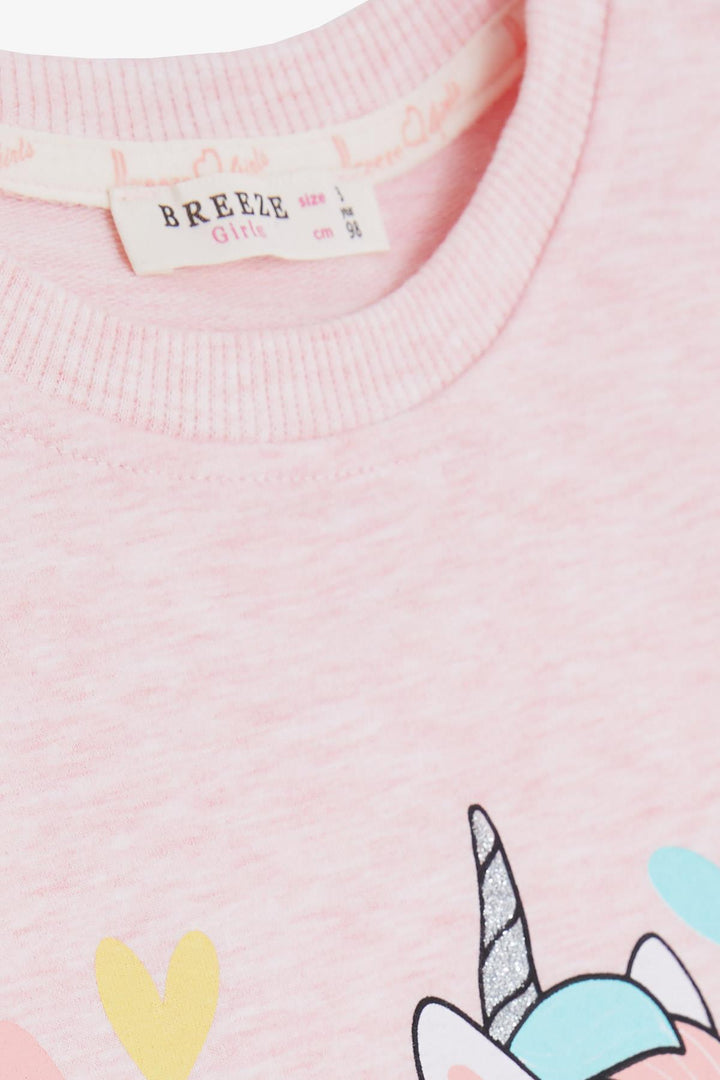 BRE Breeze Girl Child Long Sleeve Dress Unicorn Printed 1.5-5 Years, Salmon Melange - Clearwater