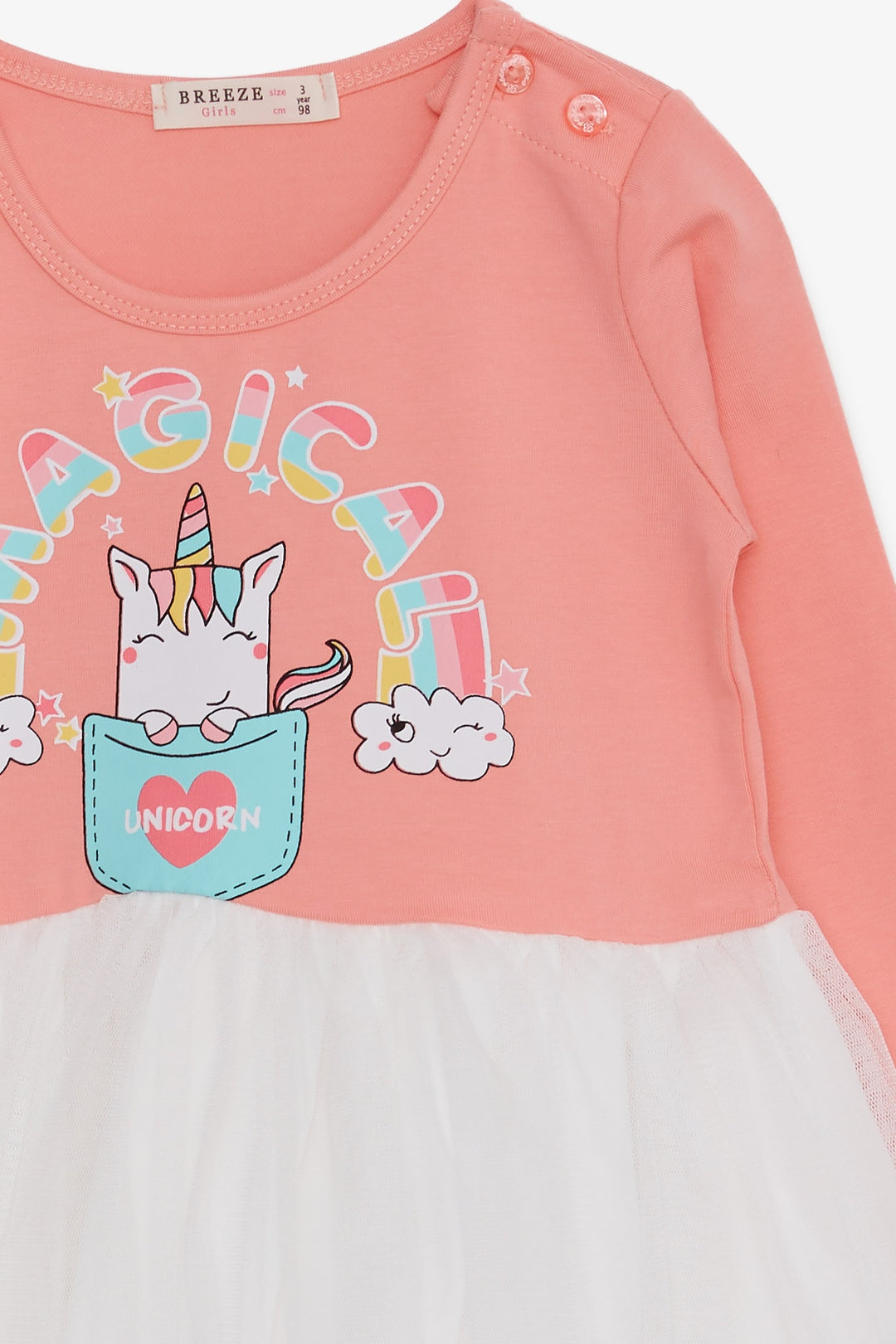 BRE Breeze Girl Child Long Sleeve Dress Unicorn Printed 1.5-5 Years, Salmon - Grosseto