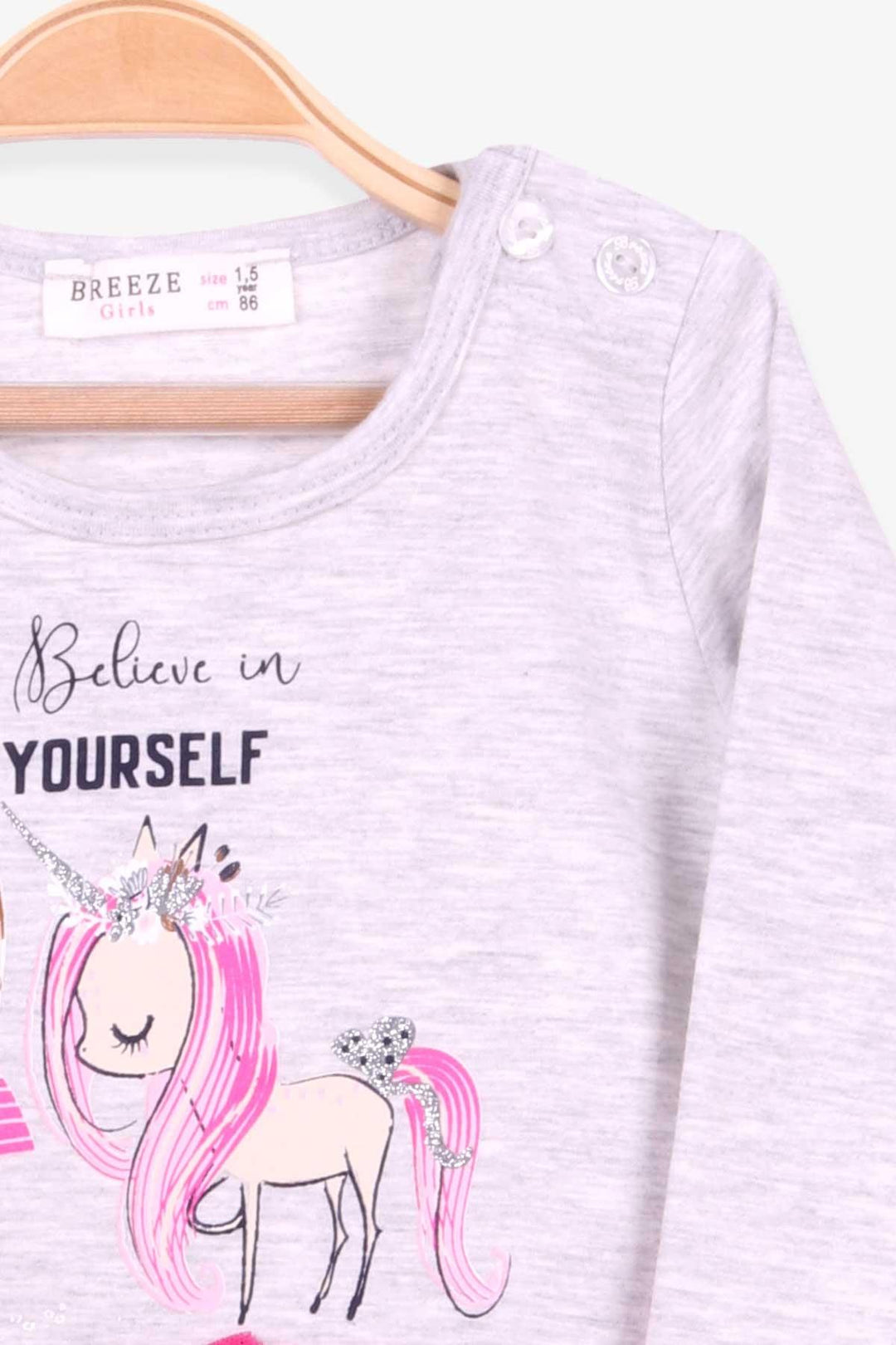 BRE Breeze Girl Child Long Sleeve Dress Unicorn 1.5-5 Years, Light Gray Melange - Holubivske