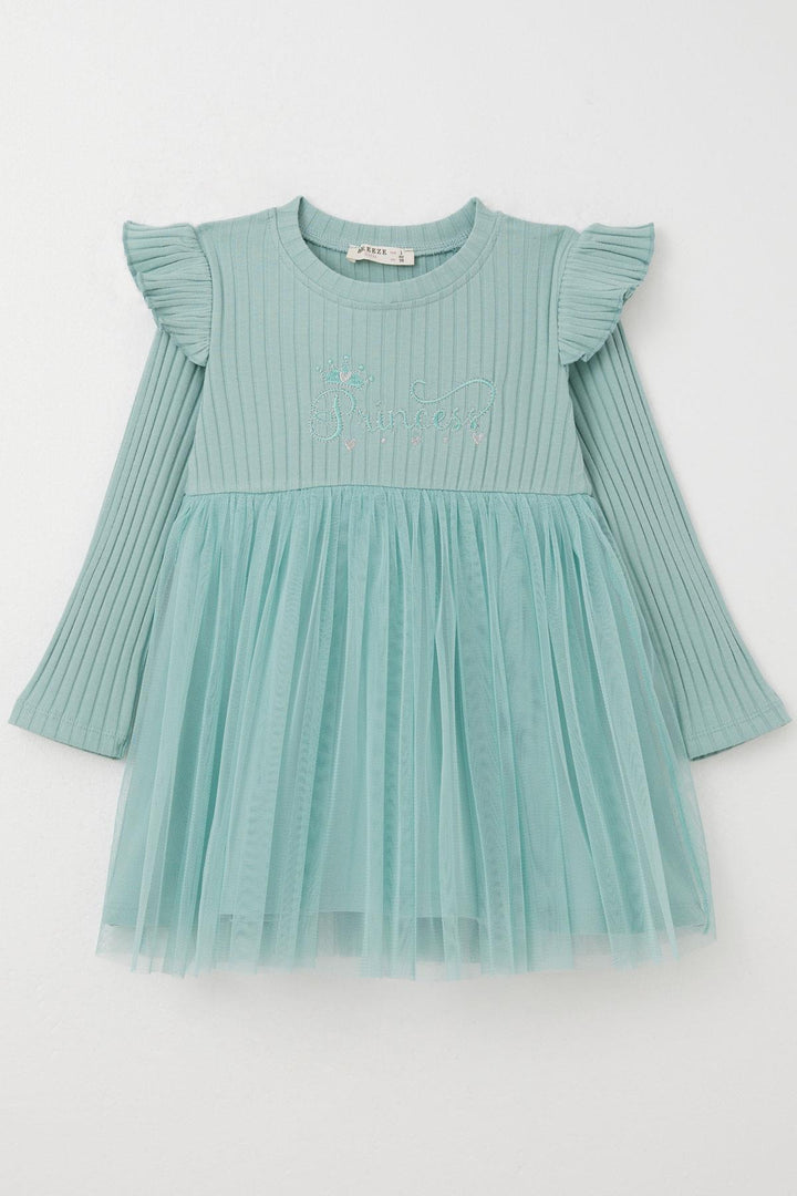 BRE Breeze Girl Child Long Sleeve Dress with Summer Embroidery, 1.5-5 Years, Mint Green - Eboli