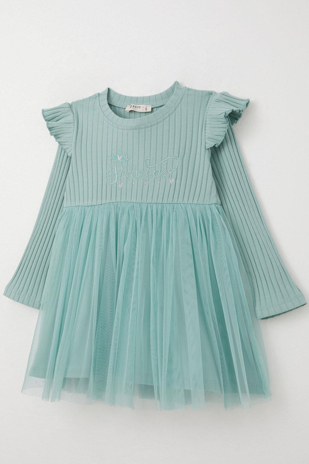 BRE Breeze Girl Child Long Sleeve Dress with Summer Embroidery, 1.5-5 Years, Mint Green - Eboli