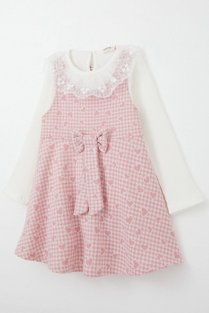 BRE Breeze Girl Child Long Sleeve Jumpsuit Dress with Heart Pattern, Pink, 3-8 Years - Meyzieu