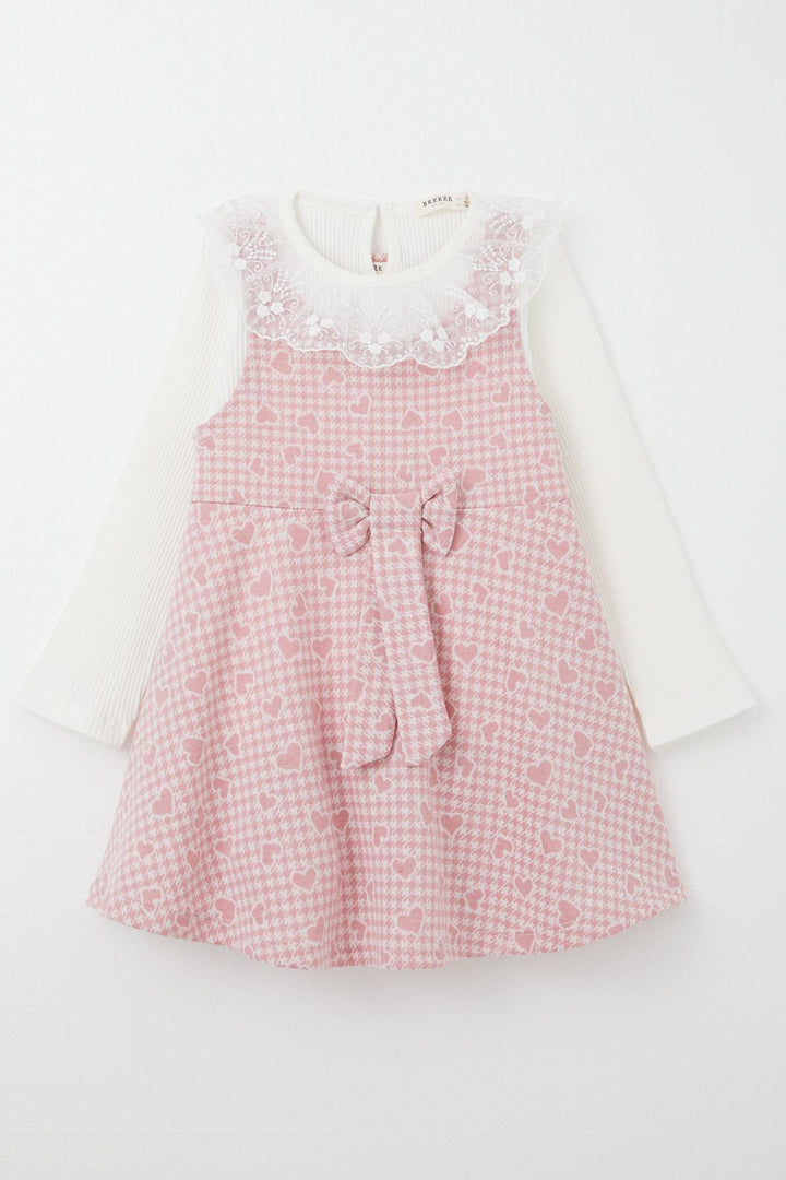 BRE Breeze Girl Child Long Sleeve Jumpsuit Dress with Heart Pattern, Pink, 3-8 Years - Meyzieu