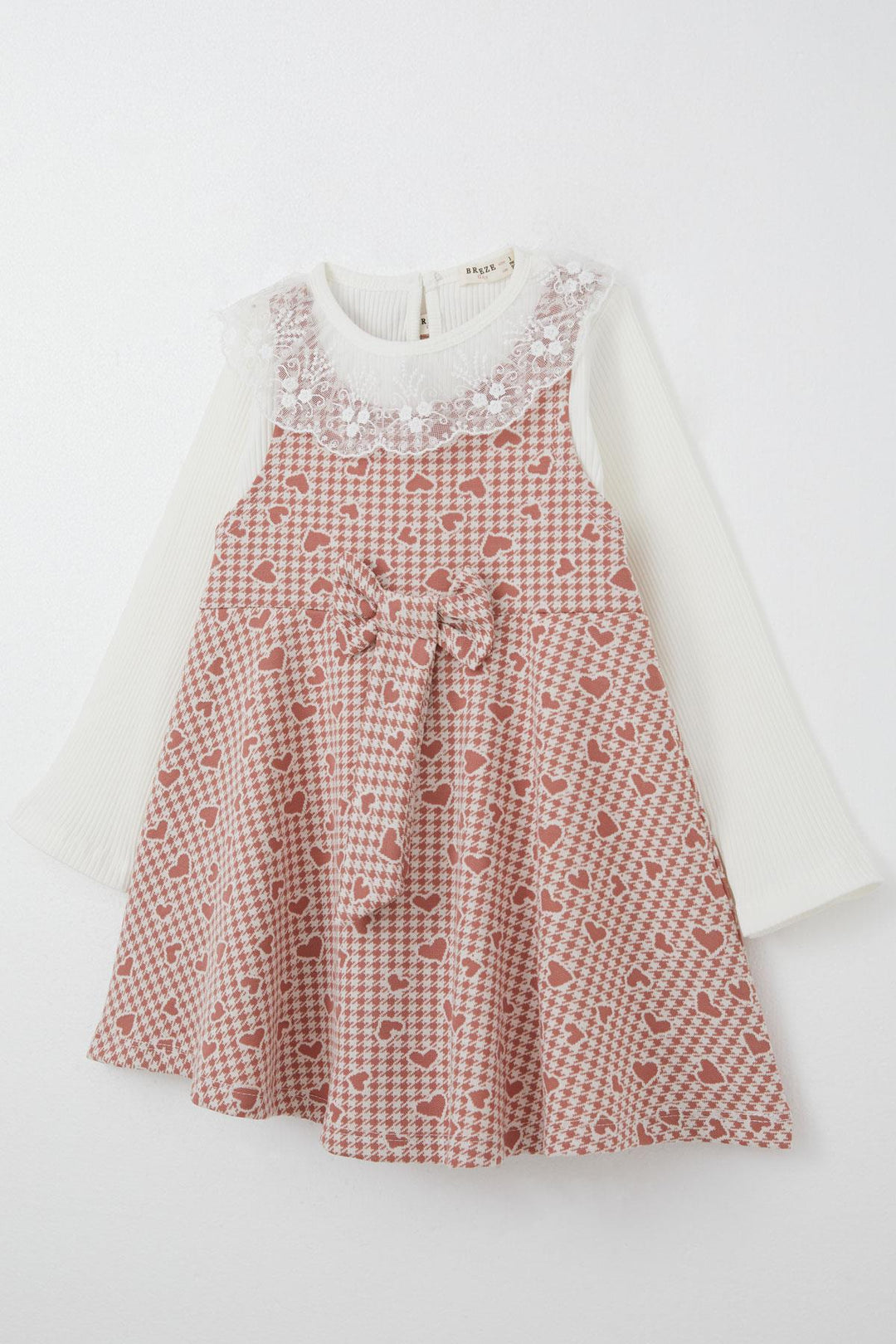 BRE Breeze Girl Child Long Sleeve Jumpsuit Dress with Heart Pattern, 3-8 Years, Rose Pink - Duluth