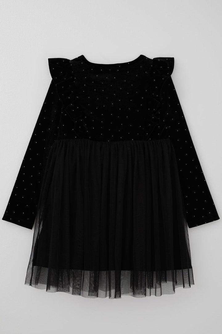 BRE Breeze Girl Child Long Sleeve Velvet Dress with Stone Accessory Detail Tulle 4-8 Years, Black - Bünde