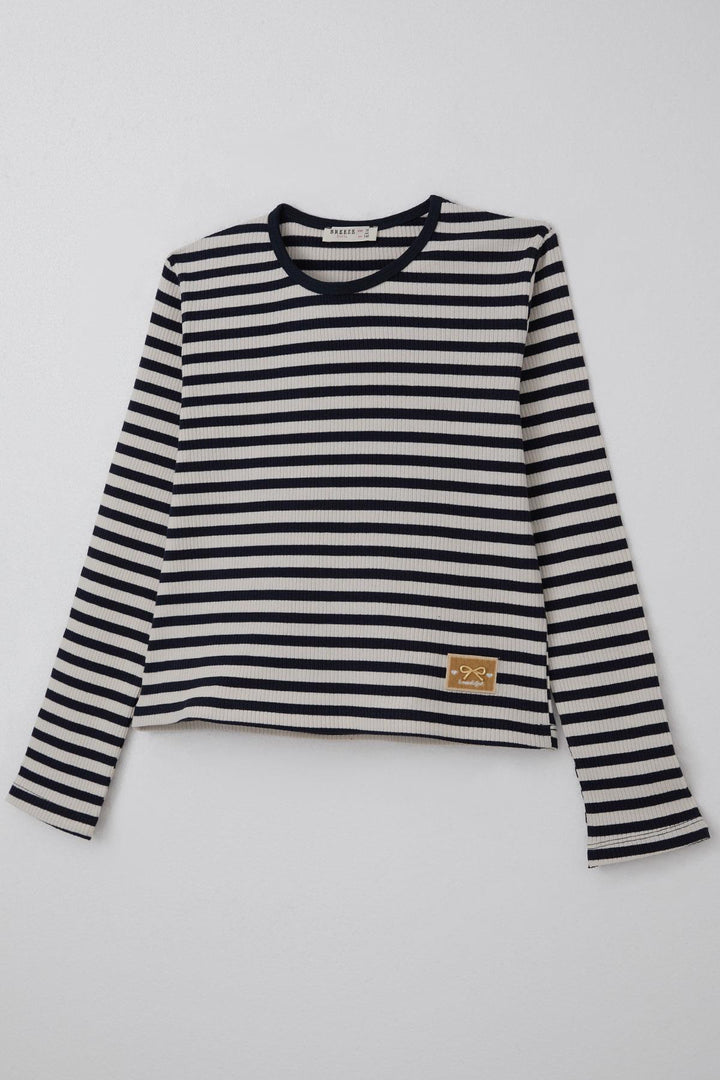 BRE Breeze Girl Child Long Sleeve T-Shirt with Arm Bow Accessory 94 Years, Navy Blue - Schaarbeek