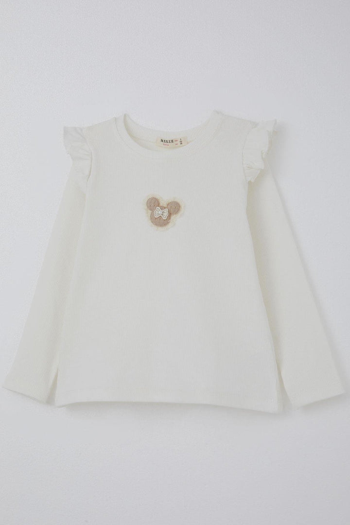 BRE Breeze Girl Child Long Sleeve T-Shirt with Arm Detail, 2-6 Years, Ecru - Coesfeld