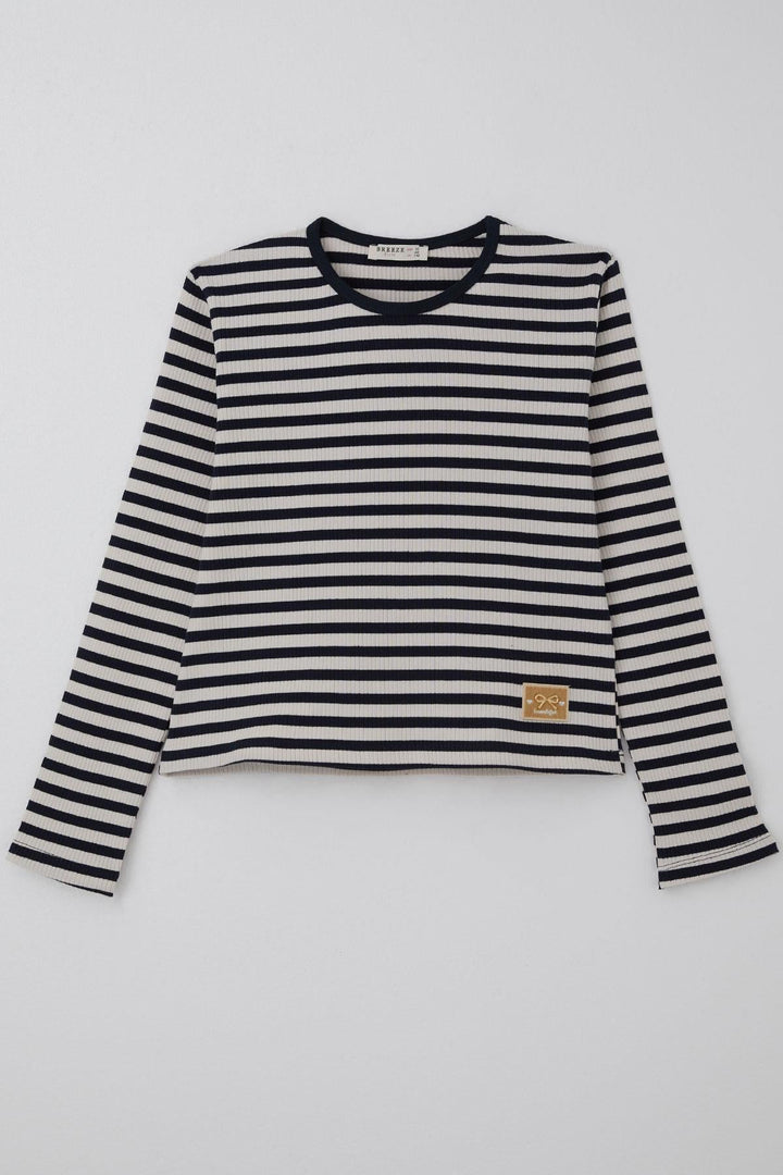 BRE Breeze Girl Child Long Sleeve T-Shirt with Arm Bow Accessory 94 Years, Navy Blue - Schaarbeek