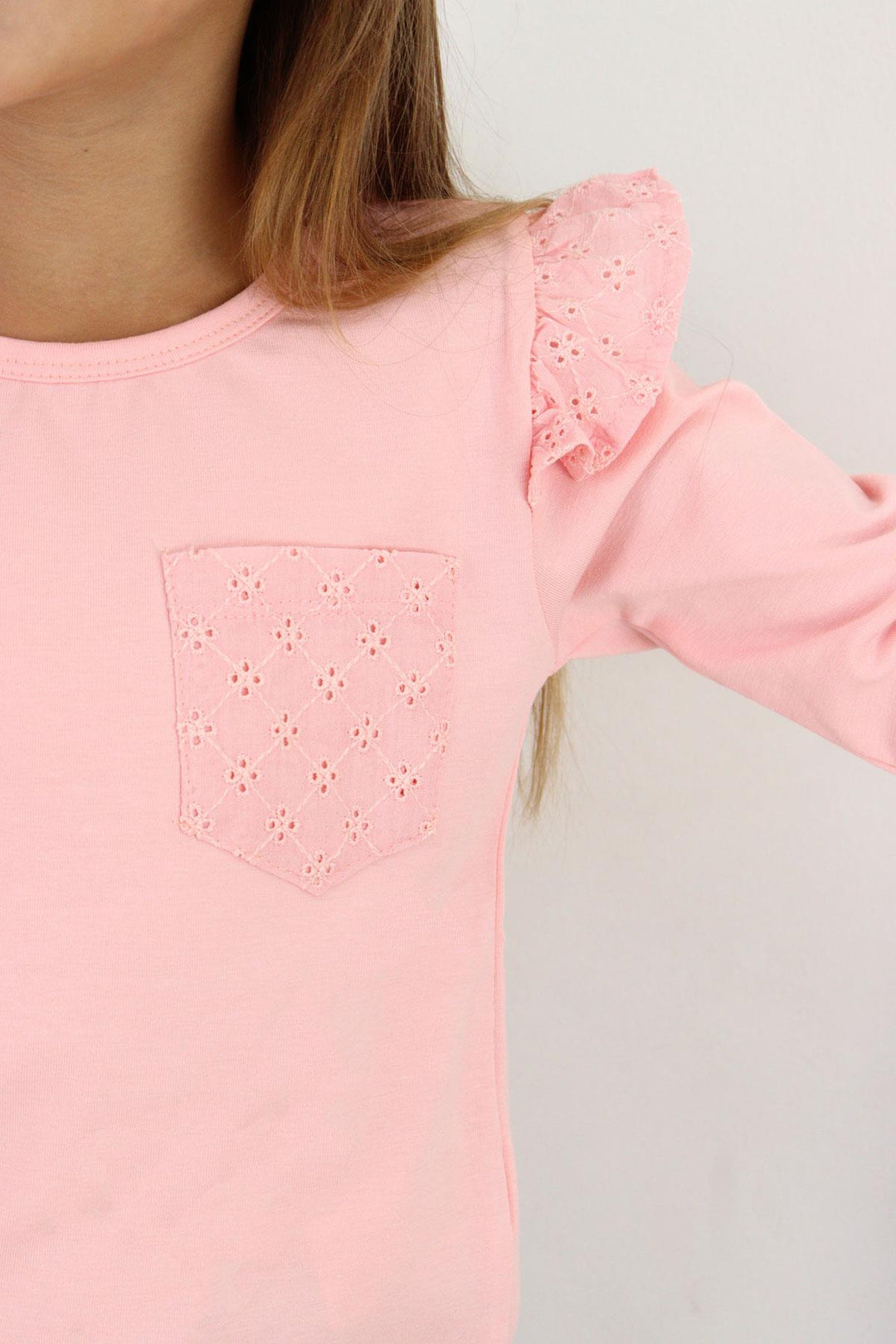 BRE Breeze Girl Child Long Sleeve T-Shirt Basic with Lace 3-8 Years, Pink - Sittard