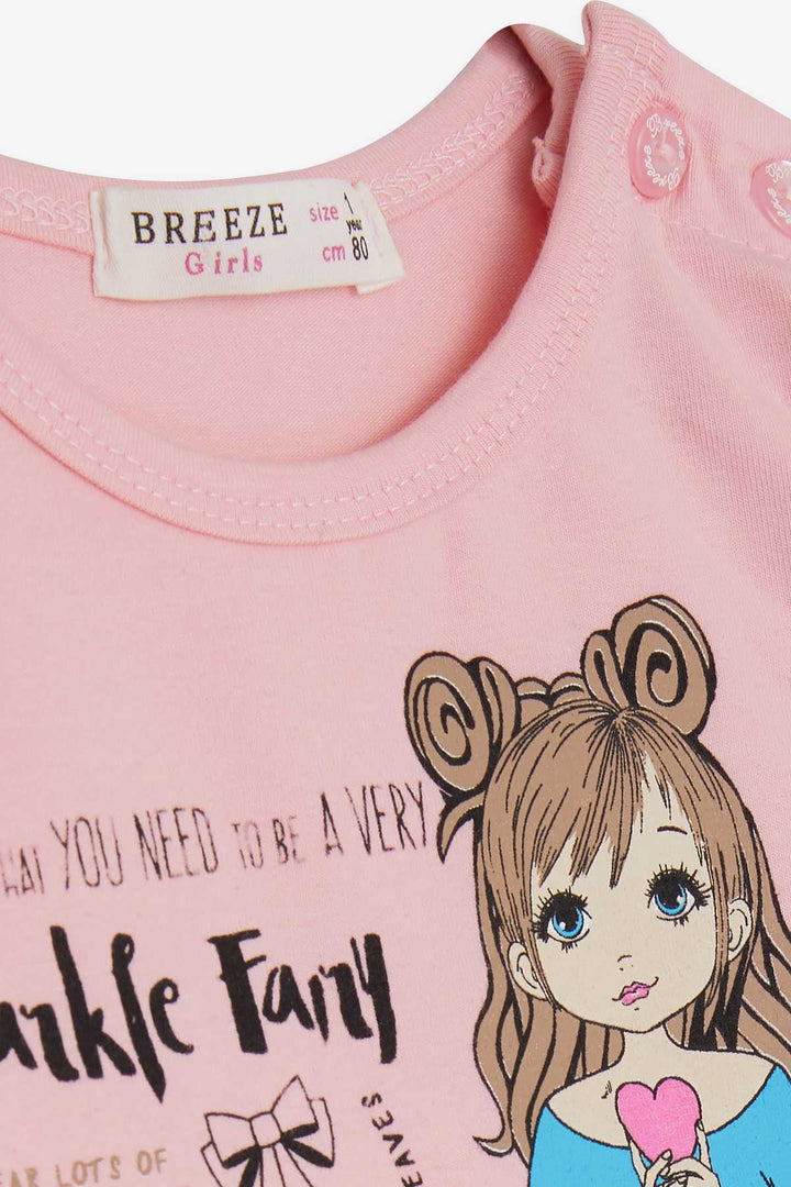 تيشيرت بناتي بأكمام طويلة مطبوع من BRE Breeze، مقاس 1-4 سنوات، مسحوق - سان خوان