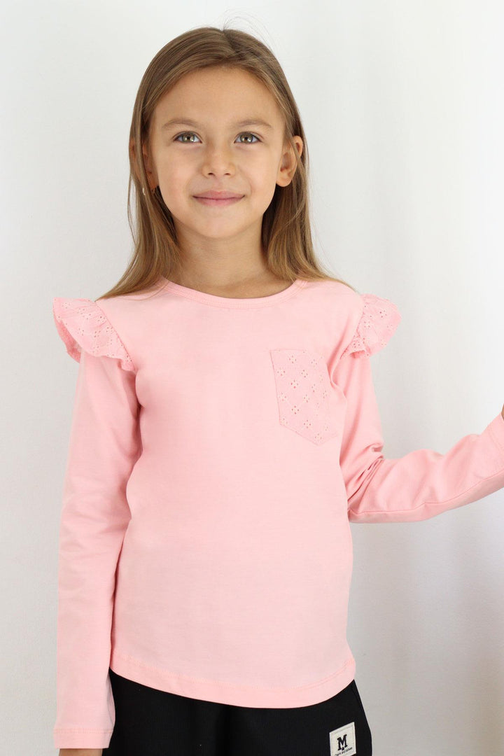 BRE Breeze Girl Child Long Sleeve T-Shirt Basic with Lace 3-8 Years, Pink - Sittard