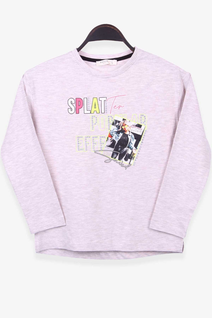 BRE Breeze Girl Child Long Sleeve T-Shirt Printed with Stones 84 Years, Beige Melange - Hoboken