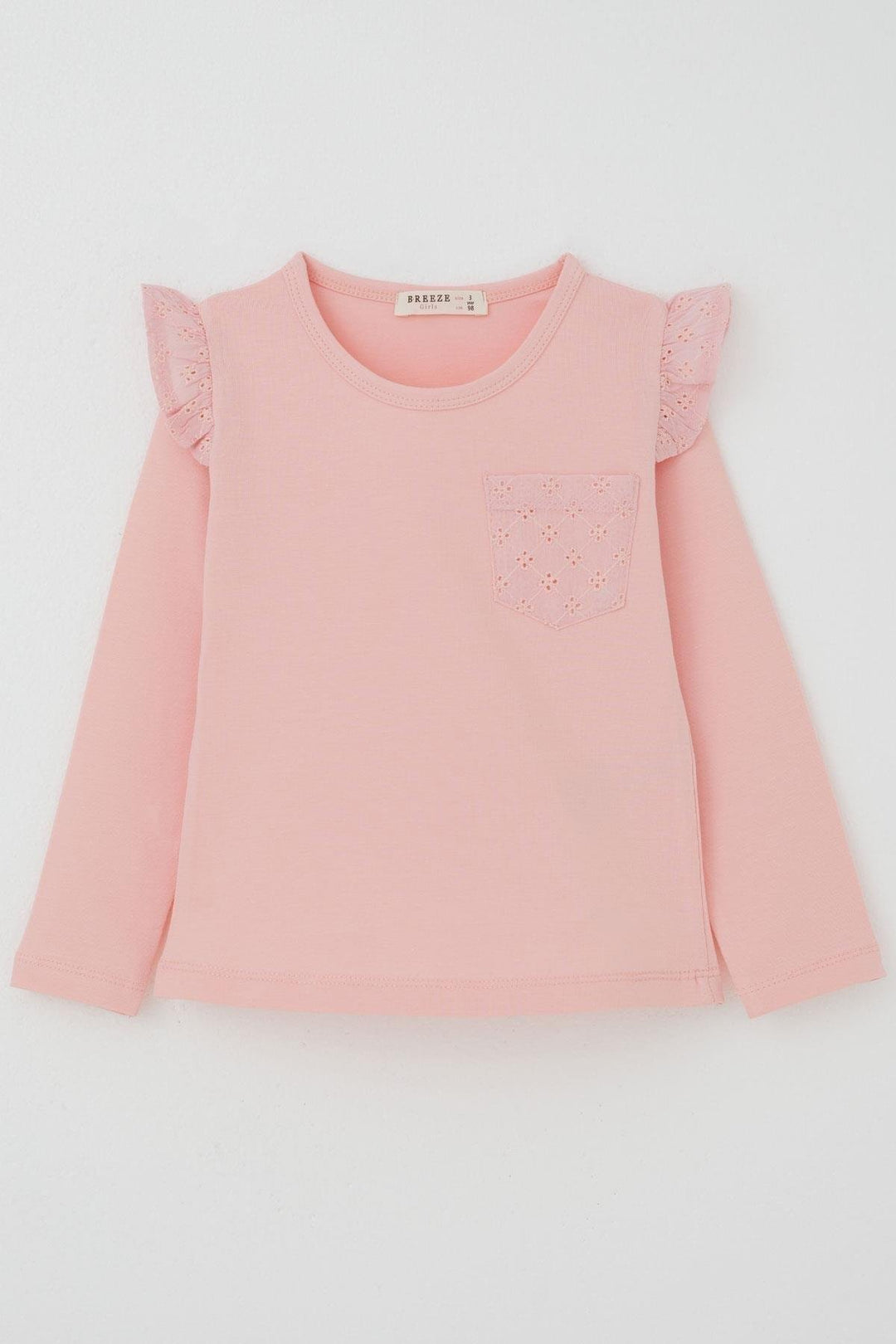 BRE Breeze Girl Child Long Sleeve T-Shirt Basic with Lace 3-8 Years, Pink - Sittard
