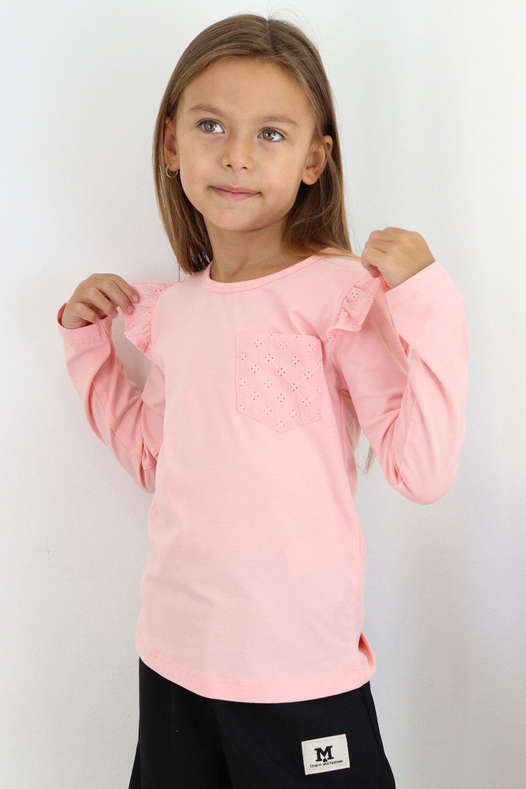 BRE Breeze Girl Child Long Sleeve T-Shirt Basic with Lace 3-8 Years, Pink - Sittard