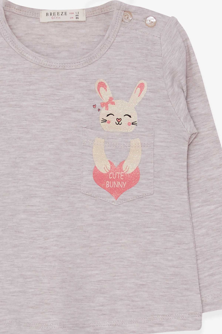 BRE Breeze Girl Child Long Sleeve T-Shirt with Pocket Bunny Printed 1.5-5 Years, Beige Melange - Charlottesville