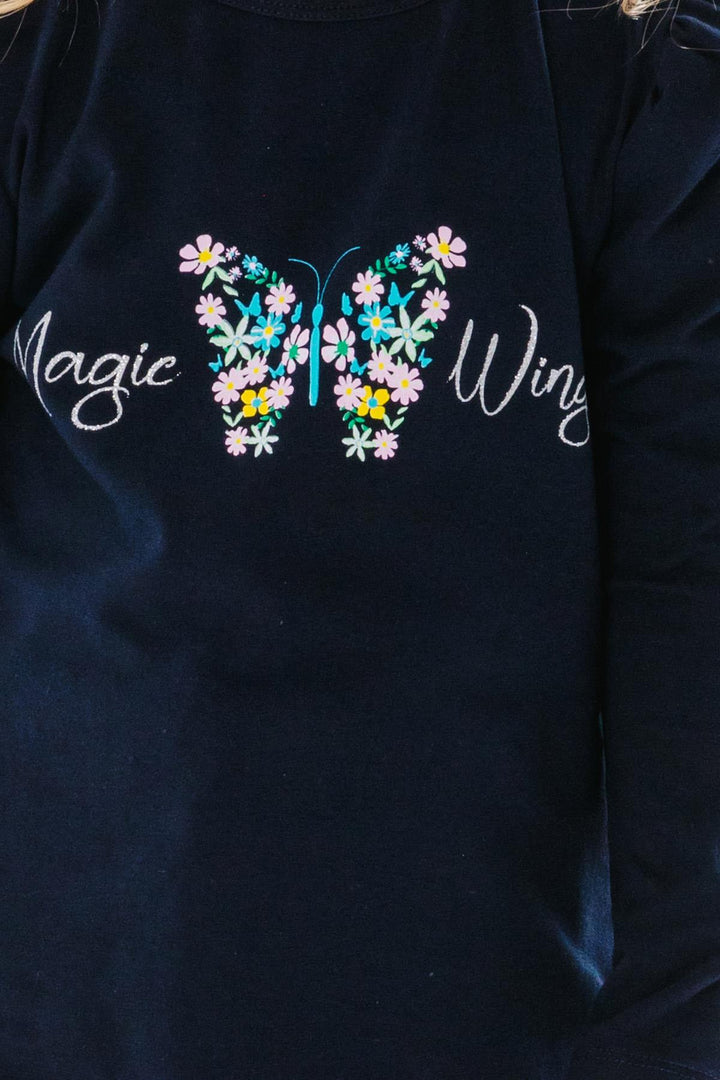 BRE Breeze Girl Child Long Sleeve T-Shirt Flower Printed 1.5-5 Years, Navy Blue - Fort Smith