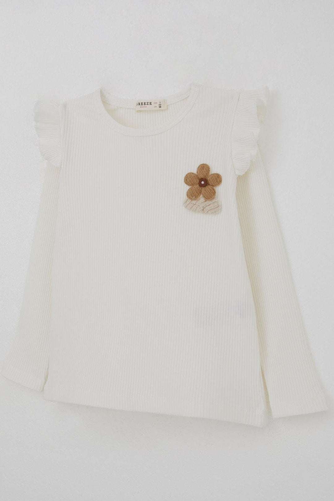 BRE Breeze Girl Child Long Sleeve T-Shirt with Flower Accessories, 2-6 Years, Ecru - Coral Gables