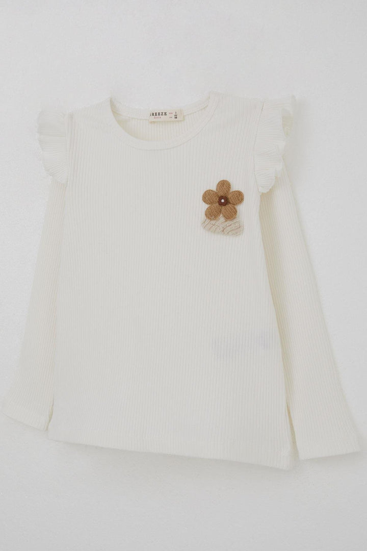 BRE Breeze Girl Child Long Sleeve T-Shirt with Flower Accessories, 2-6 Years, Ecru - Coral Gables