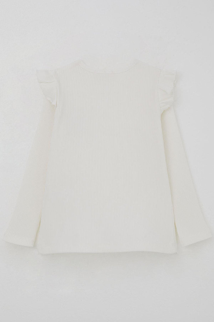 BRE Breeze Girl Child Long Sleeve T-Shirt with Flower Accessories, 2-6 Years, Ecru - Spruce Grove