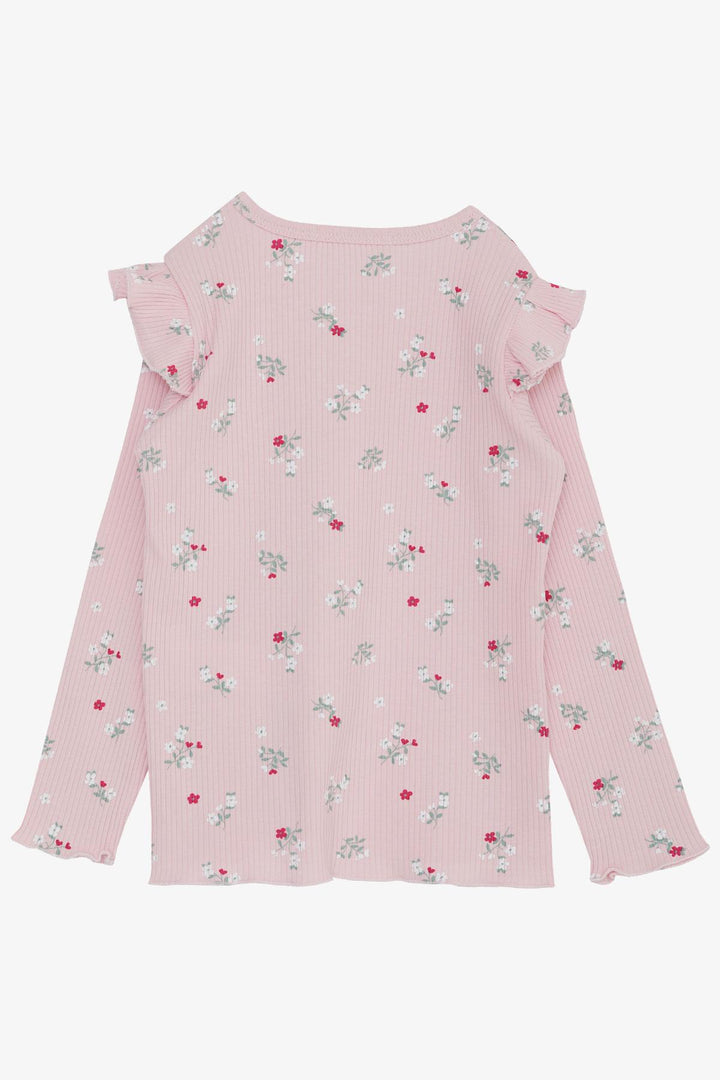 BRE Breeze Girl Child Long Sleeve T-Shirt with Floral Frilly Shoulder 2-6 Years, Pink - Lincoln