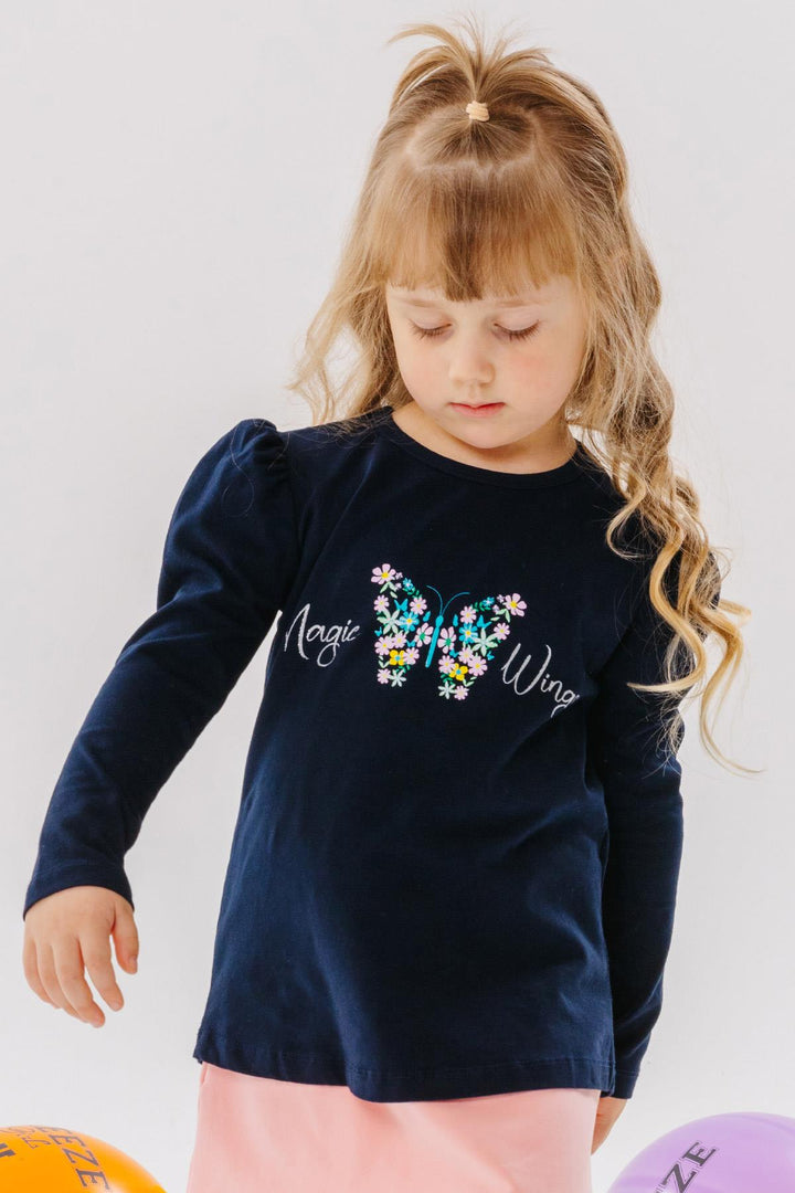 BRE Breeze Girl Child Long Sleeve T-Shirt Flower Printed 1.5-5 Years, Navy Blue - Fort Smith