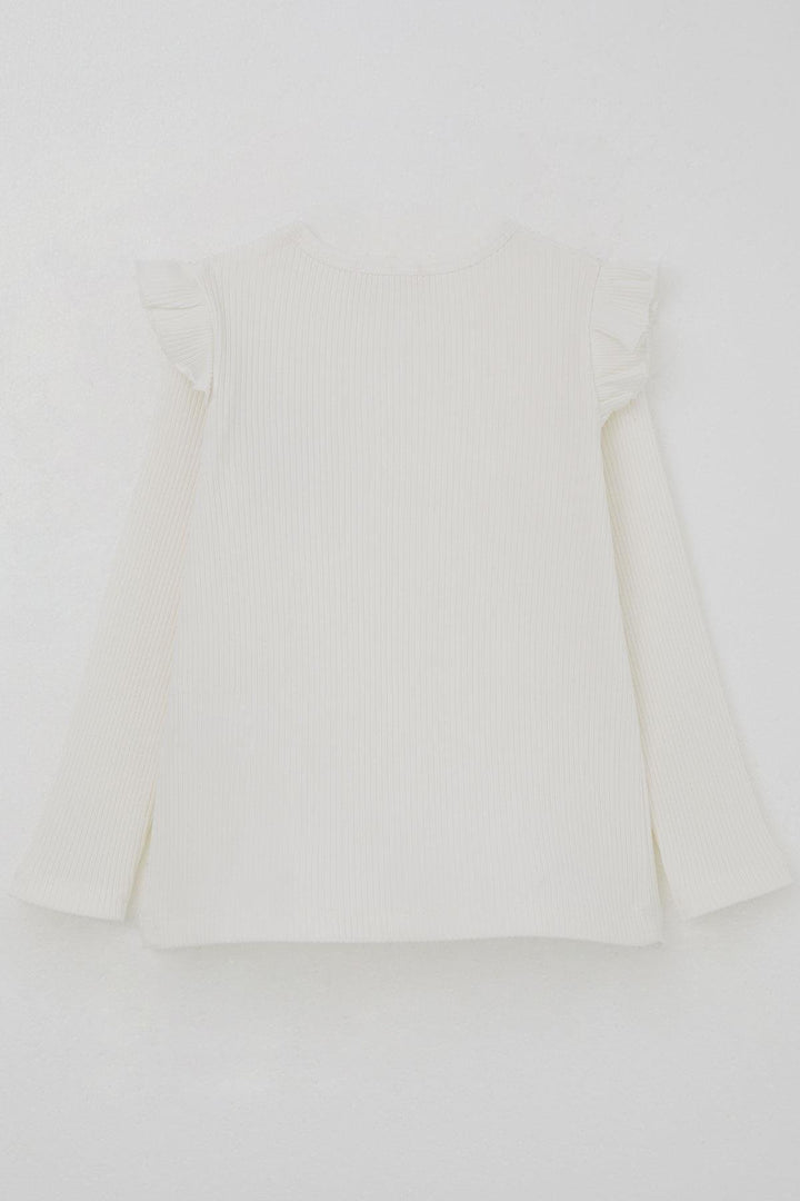 BRE Breeze Girl Child Long Sleeve T-Shirt with Flower Accessories, 2-6 Years, Ecru - Coral Gables