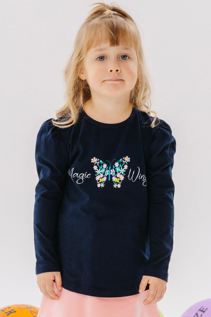 BRE Breeze Girl Child Long Sleeve T-Shirt Flower Printed 1.5-5 Years, Navy Blue - Fort Smith