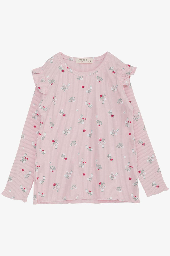 BRE Breeze Girl Child Long Sleeve T-Shirt with Floral Frilly Shoulder 2-6 Years, Pink - Lincoln