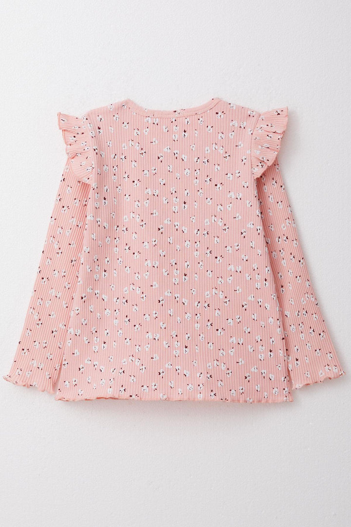 BRE Breeze Girl Child Long Sleeve T-Shirt with Floral Frilly Shoulder 2-6 Years, Salmon - Rioverde