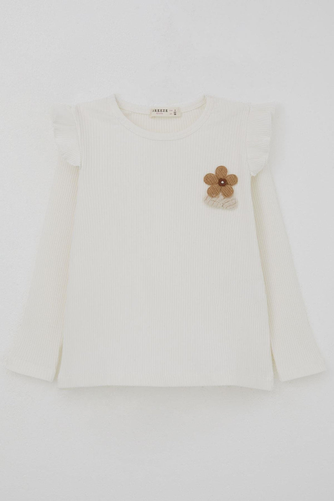 BRE Breeze Girl Child Long Sleeve T-Shirt with Flower Accessories, 2-6 Years, Ecru - Coral Gables